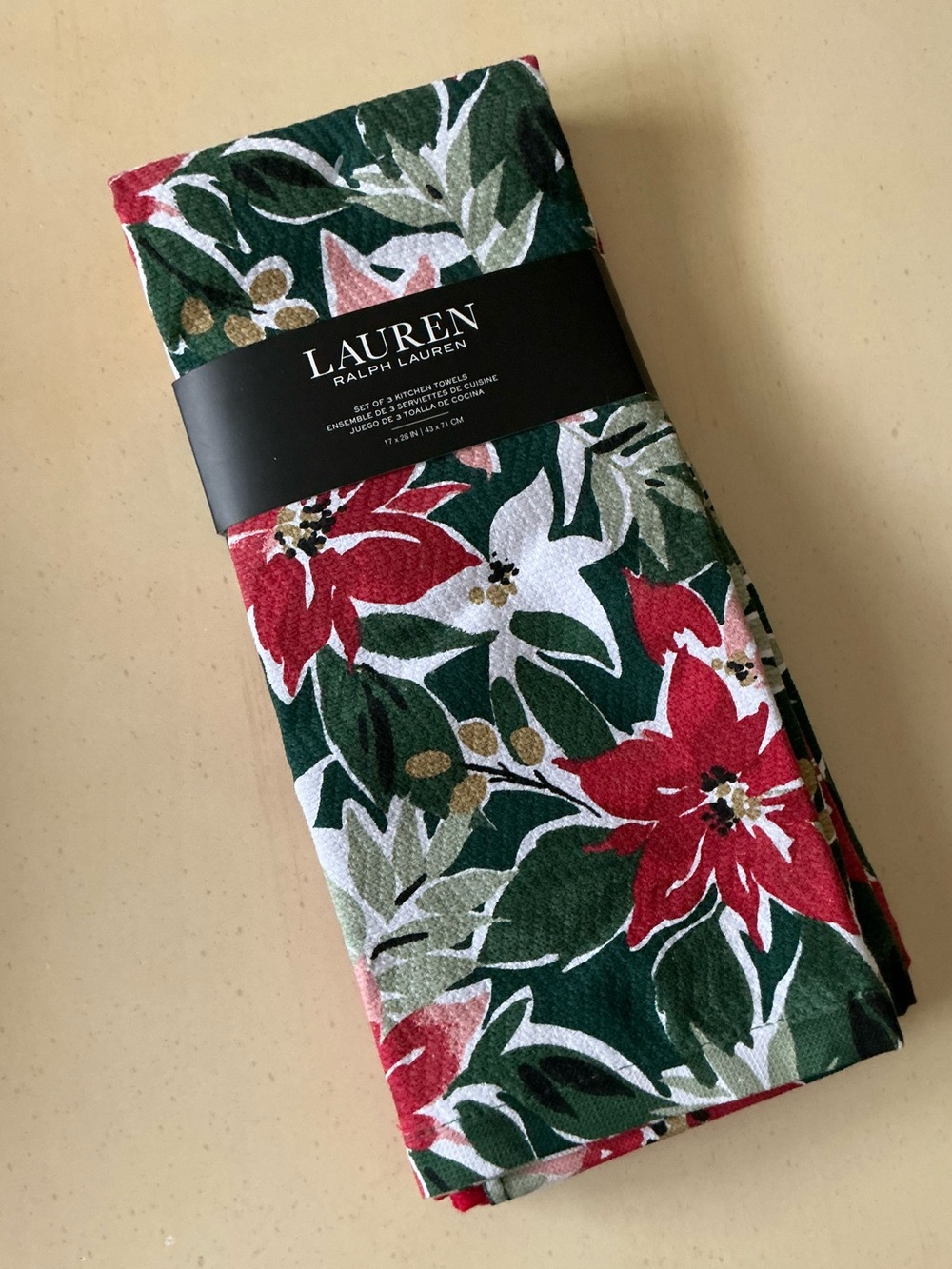 NWT Set/3 Christmas Poinsettia Design Kitchen Dish Towels 🎄